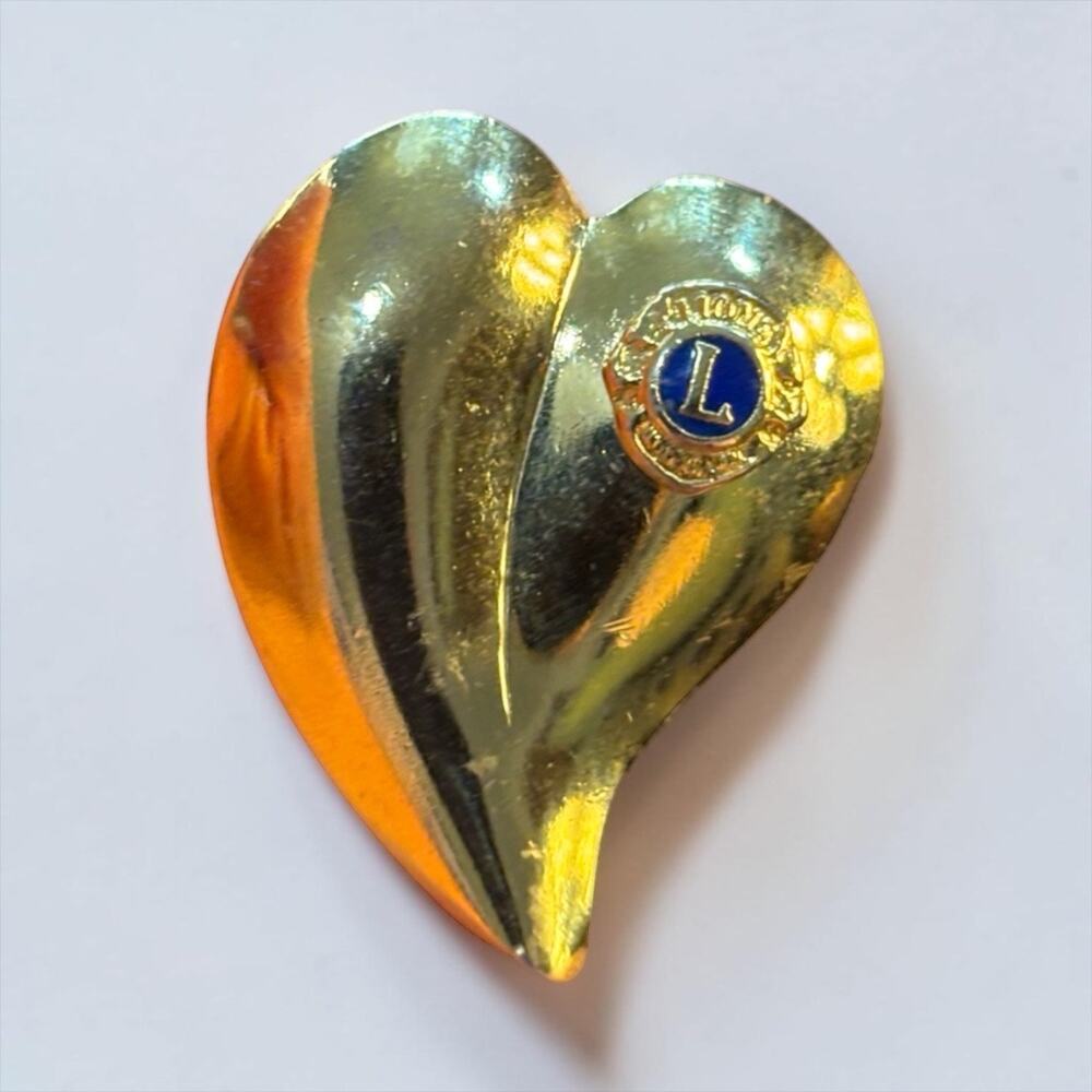 Vintage Lions Club Gold Heart Brooch Blue Enamel L Sweetheart Service Pin